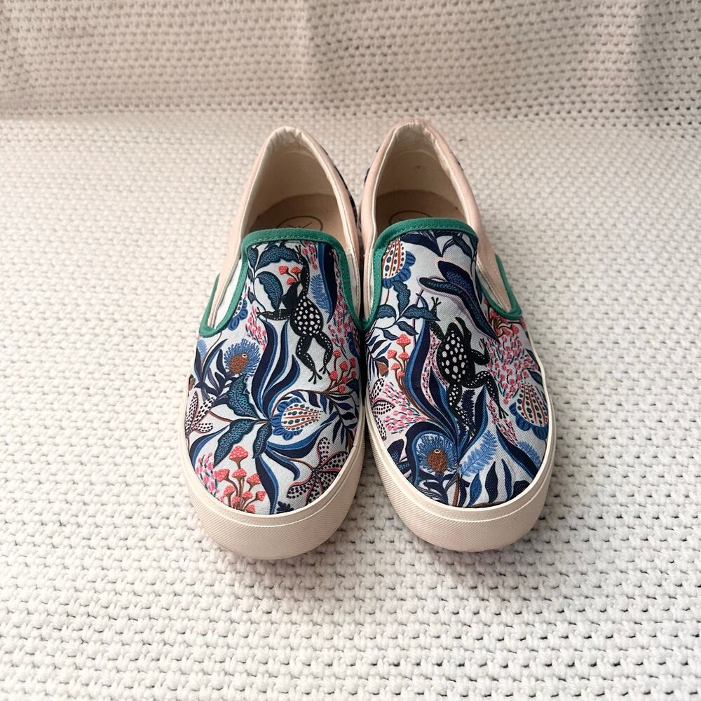 Inkkas Groove Green Blue Vibrant Colorful Print Canvas Slip On Sneakers 11 - Picture 3 of 9
